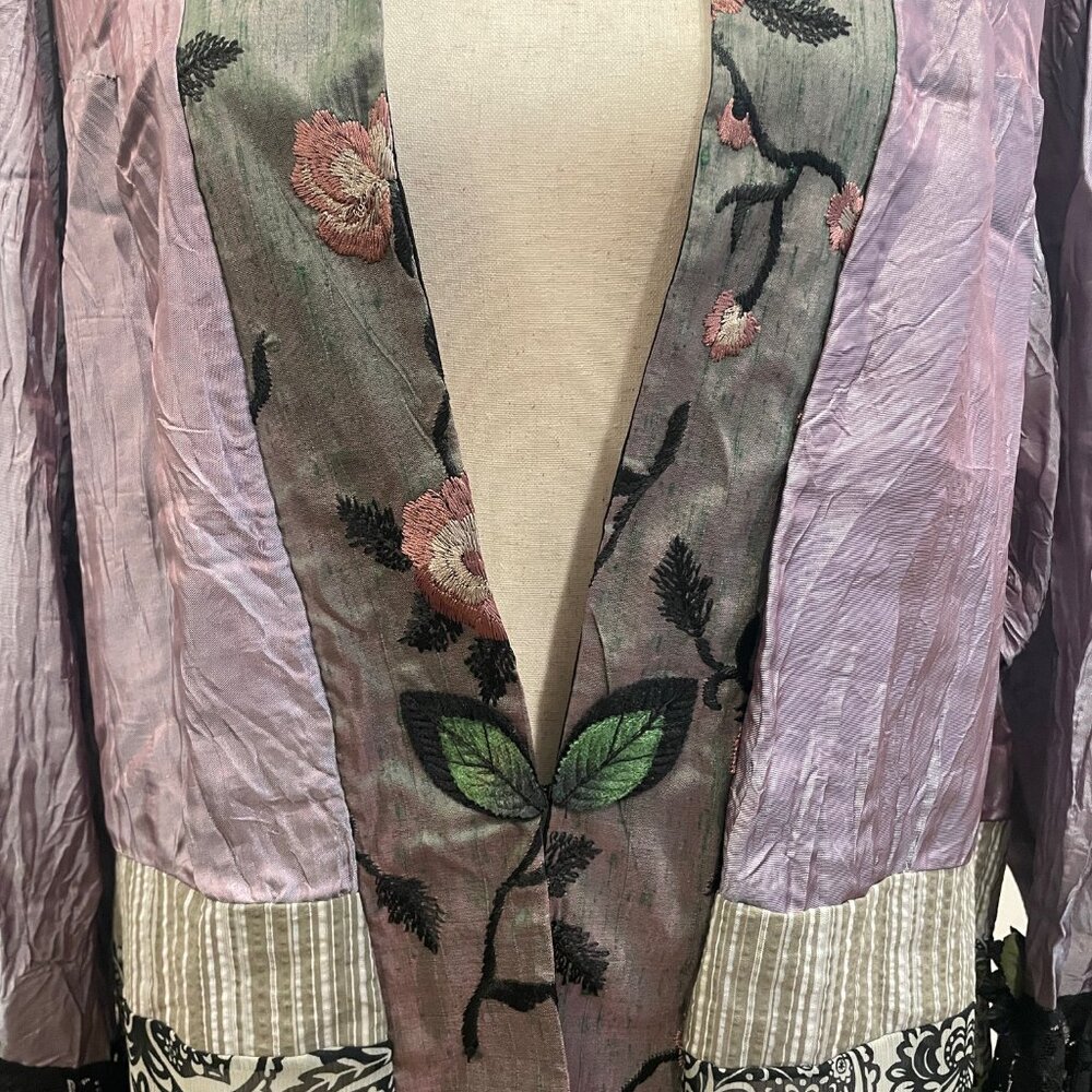 Lee Andersen Art to Wear Mixed Media Velvet Burnout Lace Trim Kimono Style Cardi - Picture 7 of 14